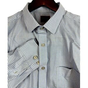 UNTUCKit Mens X-Large Slim Fit Wrinkle Free Blue Gingham Check Dress Shirt